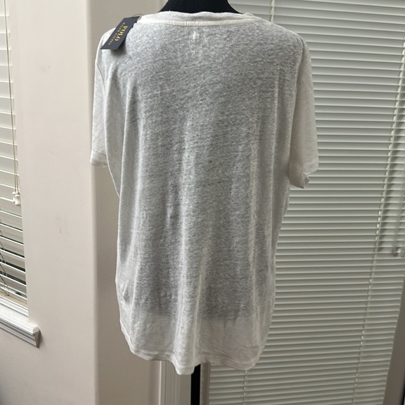 Polo White Linen Short Sleeve V-Neck Logo Top - Picture 6 of 9